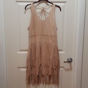 Faux suede fringe dress L